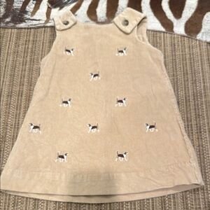 Tan Corduroy Dress with Dog Embroidery
